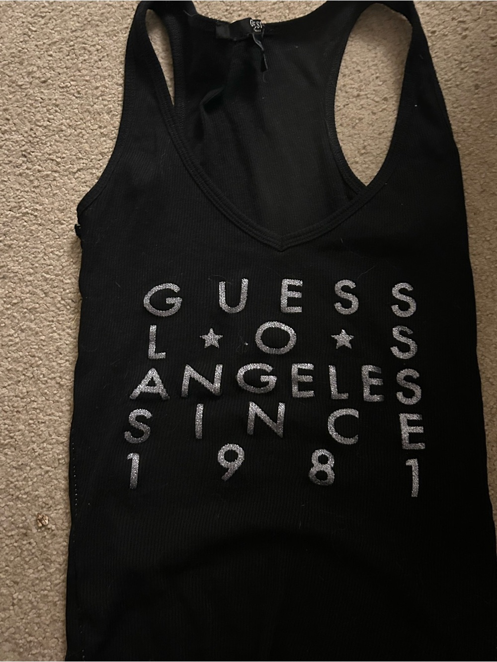GUESS Black Tank Top with Silver Los Angeles Lettering